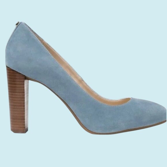 Michael Kors Suede Pump Size 9M Chambray Blue Susan Flex Stacked Heel NWOB - Picture 4 of 15